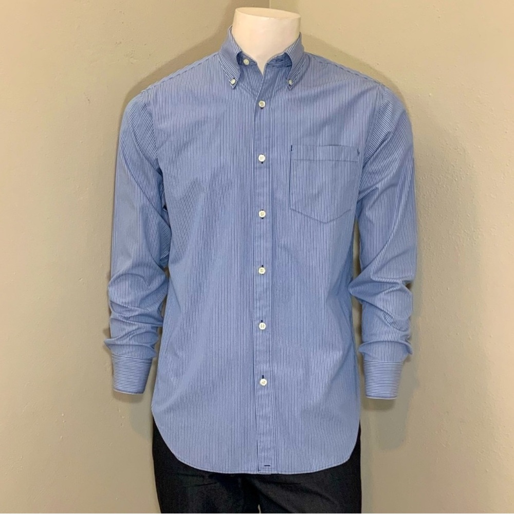 J Crew Men’s Blue Striped Button Down Dress Shirt Long Sleeve Button Collar Top